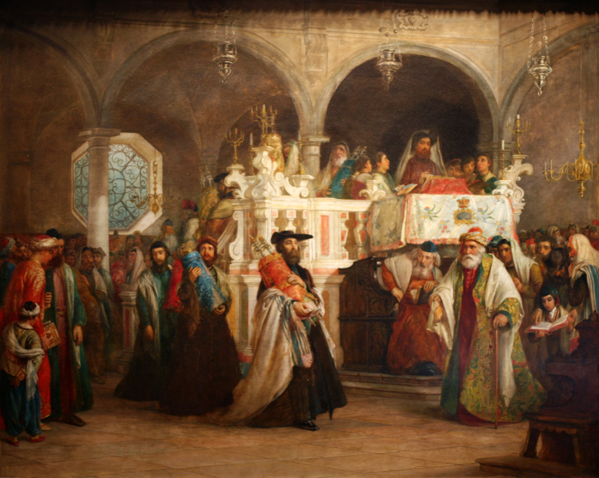 Solomon Alexander Hart - The Feast of the Rejoicing of the Law at the Synagogue in Leghorn, Italy, 1850 (The Jewish Museum, New York: Gift of Mr. and Mrs. Oscar Gruss, JM 28-55)