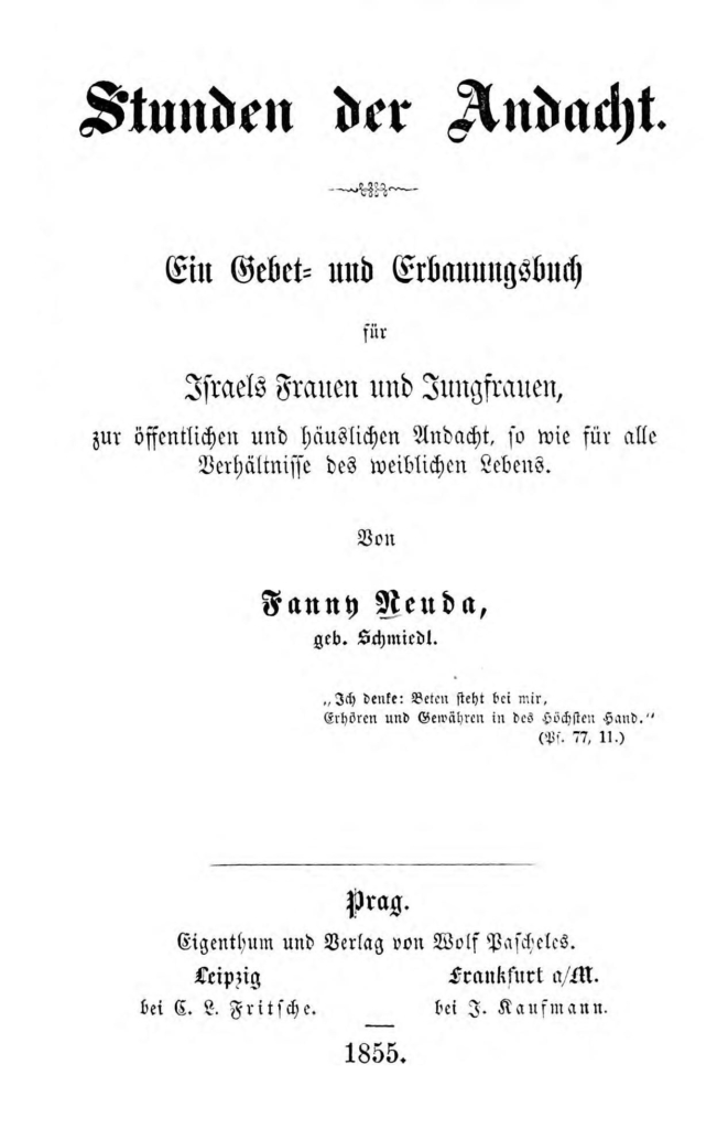 Stunden der Andacht- Andachtsbuch für israelitische Frauenzimmer (Fanny Neuda 1855) - title