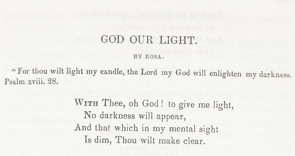 God Our Light, a poem by Rosa Emma Salaman (1845)