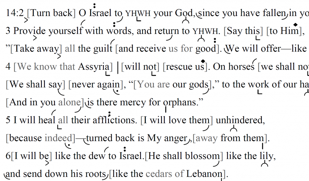 Detail of transtropilized translation of a portion of the Haftarah for Parashat Vayelekh.