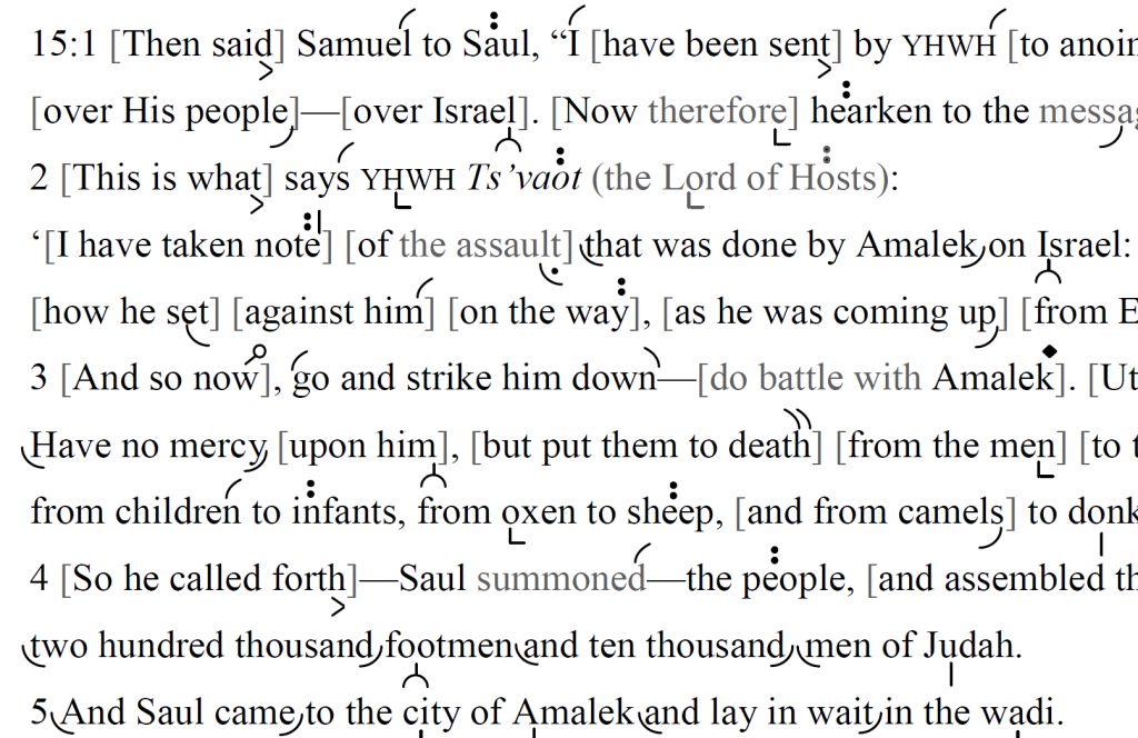 Detail of transtropilized translation of a portion of the Haftarah for Shabbat Zakhor.