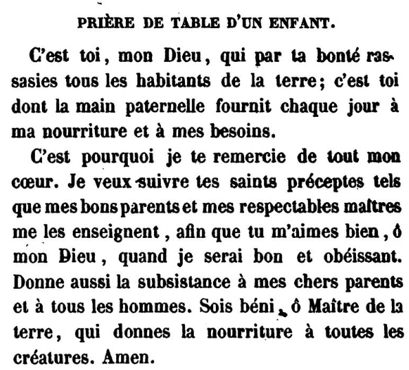 Prière de table d’un enfant (Jonas Ennery and Arnaud Aron 1852)