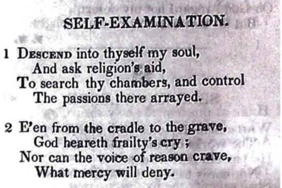 Descend Into Thyself, My Soul! – a hymn on “Self-Examination” by Penina Moïse (Ḳ.Ḳ. Beth Elohim 1842)
