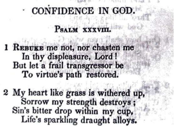 Rebuke Me Not Nor Chasten Me (Psalms 38), a hymn on “Confidence in God” by Penina Moïse (Ḳ.Ḳ. Beth Elohim 1842)