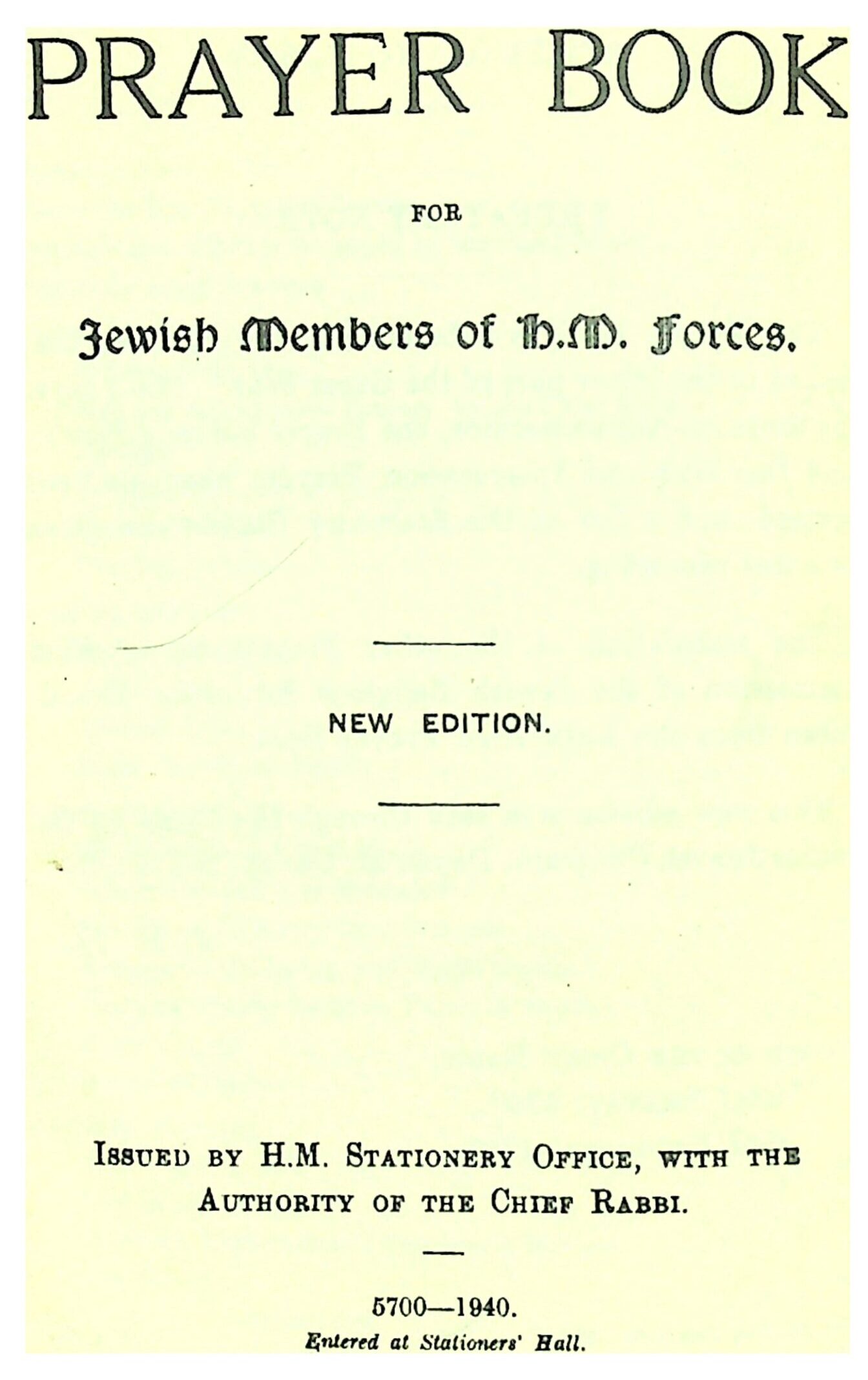 Prayer Book for Jewish Members of H.M. Forces (Office of the Chief Rabbi 1940) - title