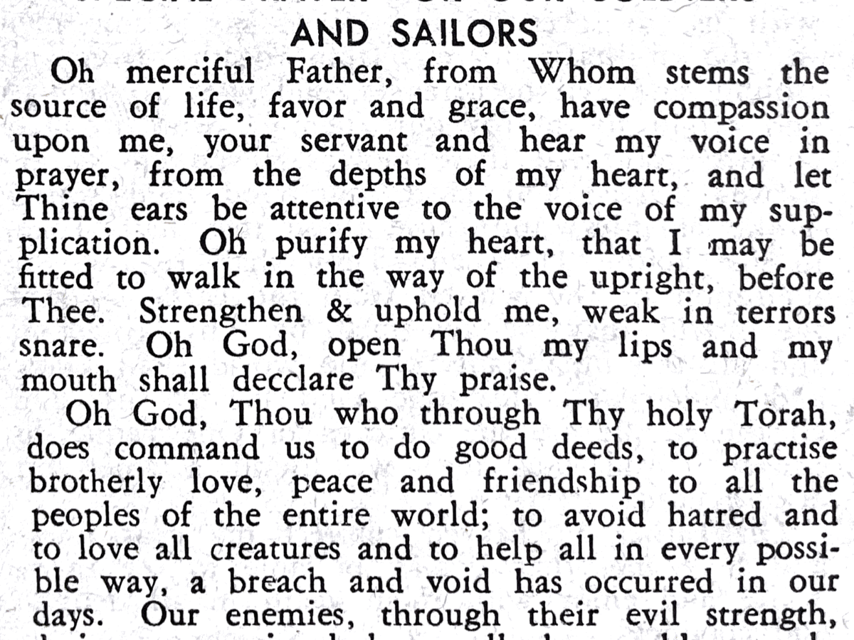 Special Prayer for Our Soldiers and Sailors, edited by Rabbi Aaron 