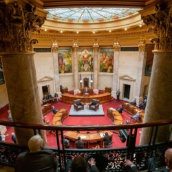 Secretary of State Michael R. Pompeo delivers remarks in the Senate Chamber of the Wisconsin State Capitol, in Madison, Wisconsin, on September 23, 2020. [State Department Photo by Ron Przysucha/ Public Domain]