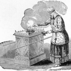 High priest offering incense on the altar, as in Leviticus 16:12; illustration from Henry Davenport Northrop, "Treasures of the Bible," published 1894