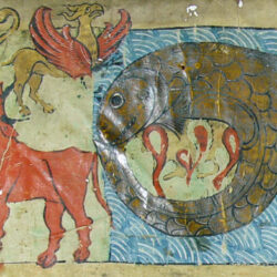 Leviathan, Behemoth and Ziz. Ambrosiana Bible, Ulm, 1238 - Biblioteca Ambrosiana B 30, B 31, B32 inf: 136r.